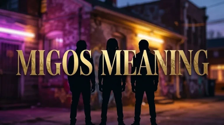 Migos meaning magazine cover with gold typography and Atlanta trap house aesthetic