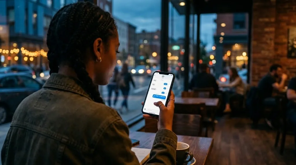 Person holding smartphone displaying YH meaning text message slang in a chat bubble